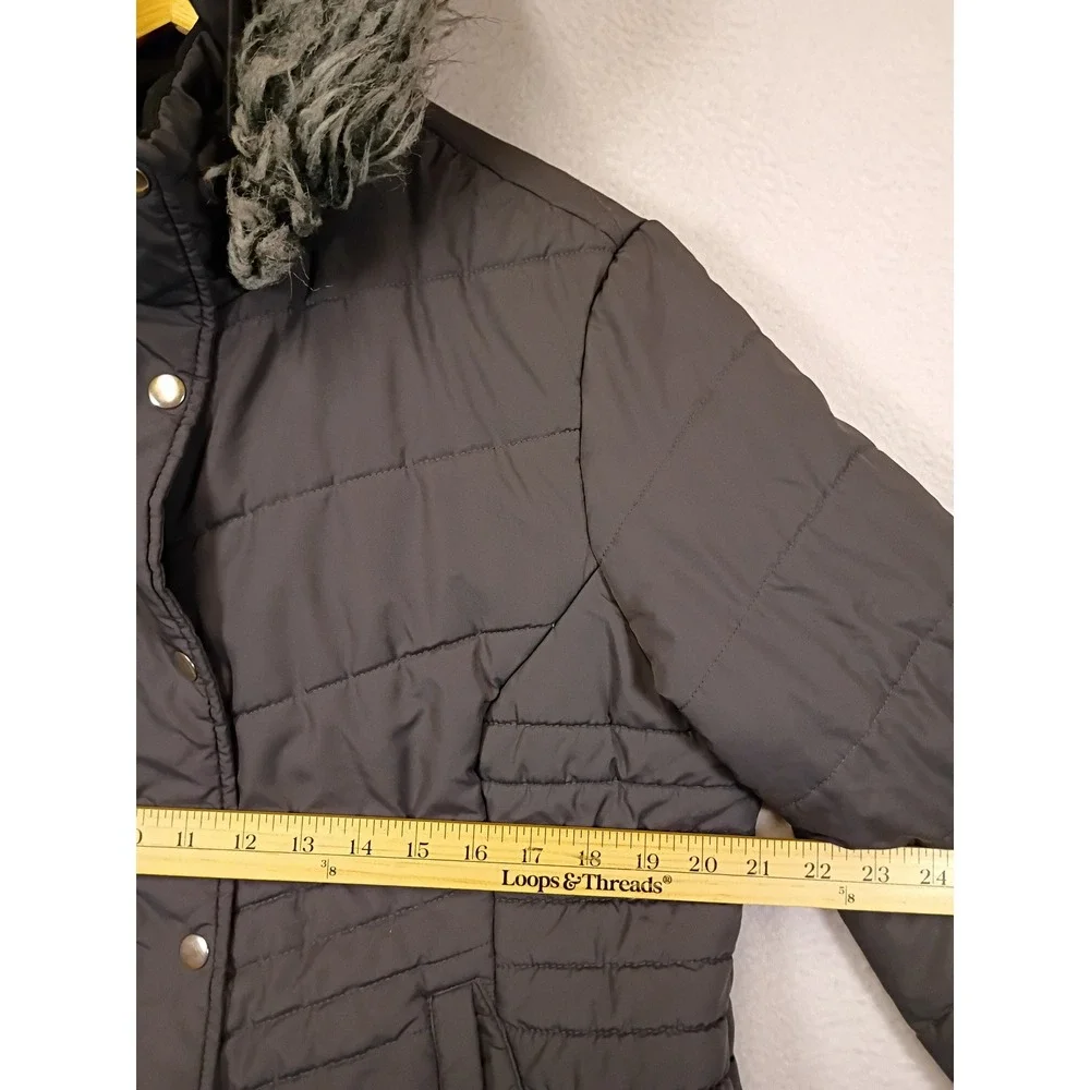 Winter Chic Maralyn & Me Women XL Grey Quilted Faux Fur Hood Puffer Jacket Coat